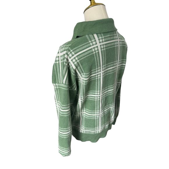Max Studio Plaid Boxy Sweater Sage Green Cottagecore Autumn Grandpacore Western - Picture 7 of 12